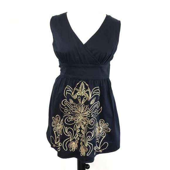 eshakti Dresses & Skirts - eShaki Navy Dress with Gold Embroidery Sz. 20
